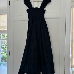 Hill House “Ellie Nap Dress” Black Dot Ruffled Dress